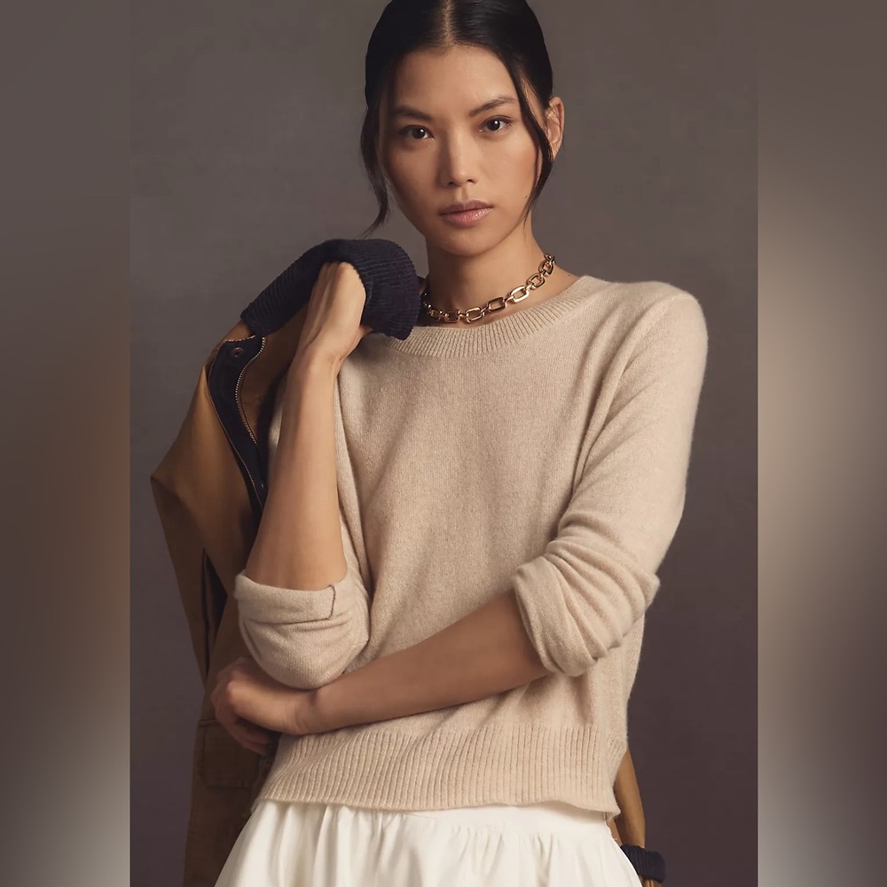 Reformation Dana Cashmere Crew Sweater Beige NWOT